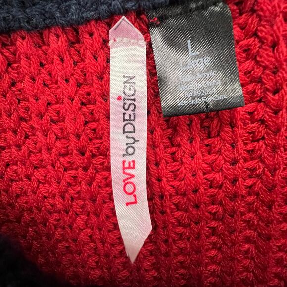 Love by Design Sweater Women L Red White Blue Colorblock Preppy Americana Chunky - Picture 11 of 13